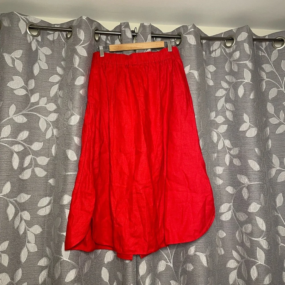 FARM Rio Mixed Buttons Linen Midi Skirt Red